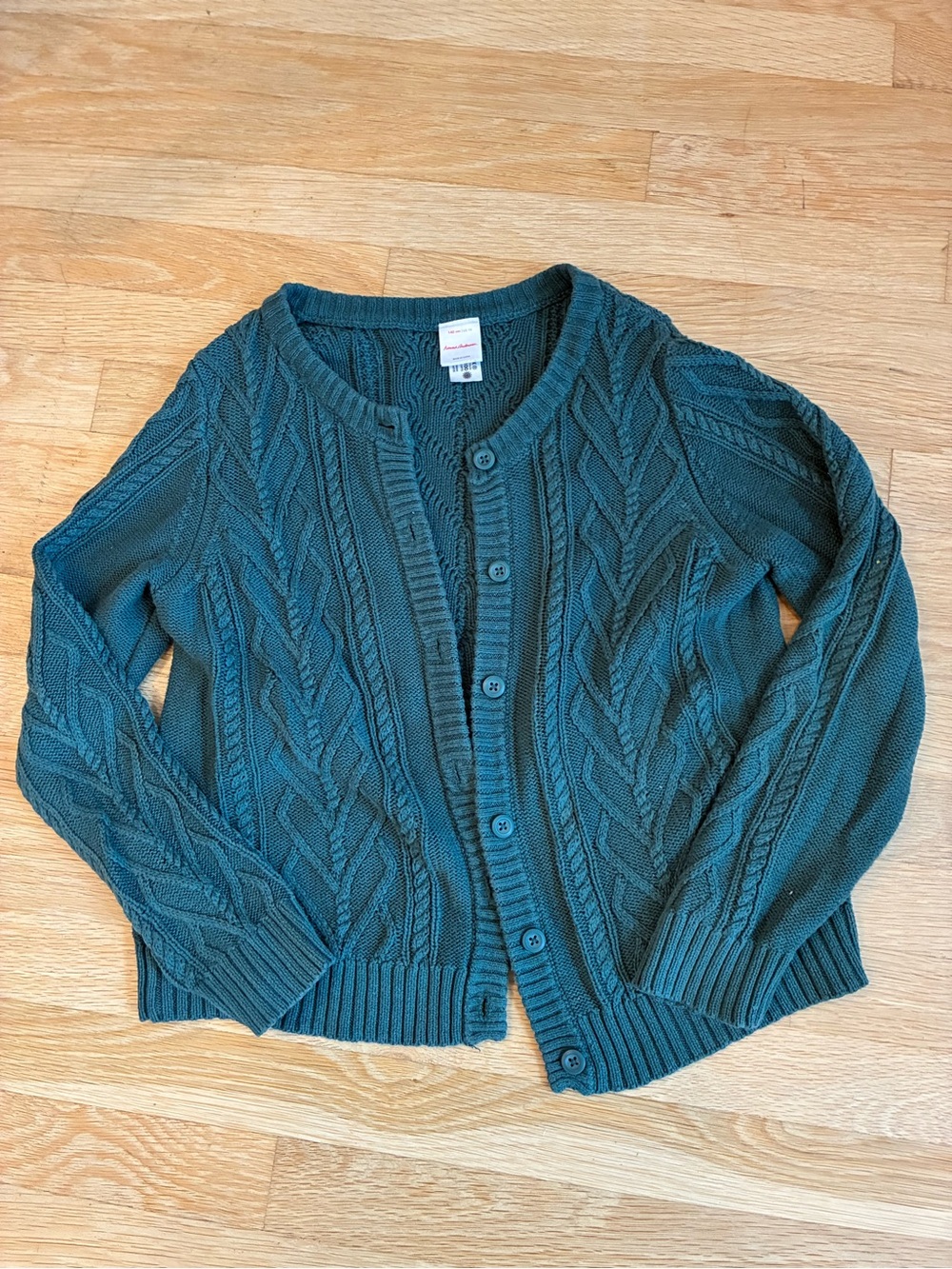 Hanna Andersson Teal Cable Knit Cardigan Kids size 140